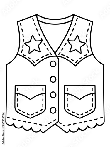 Cowboy Vest: An illustrated cowboy vest featuring star details and classic pockets. A symbol of rugged individualism and the spirit of the Wild West.