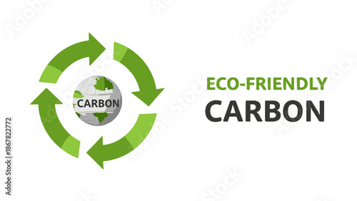 A minimalist eco-friendly carbon logo with a green circular arrow design