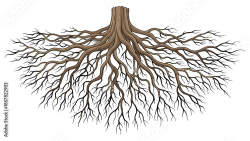 A detailed illustration of tree roots on a