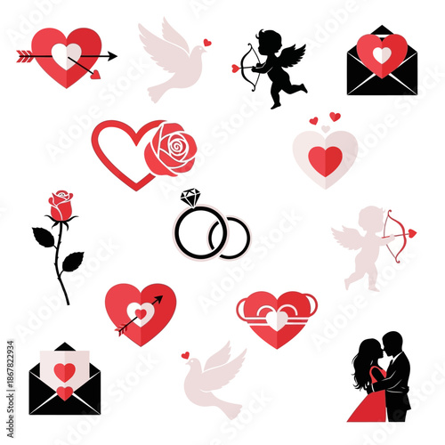 Valentines Day Love Heart Icons.