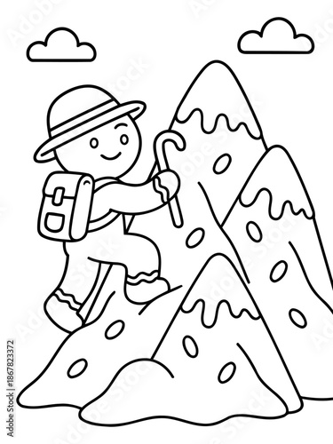 Mountain Climber's Ascent: An adventurous individual embarks on a climbing expedition. Undeterred by the challenge, the climber, equipped with essential gear, scales the rocky mountain