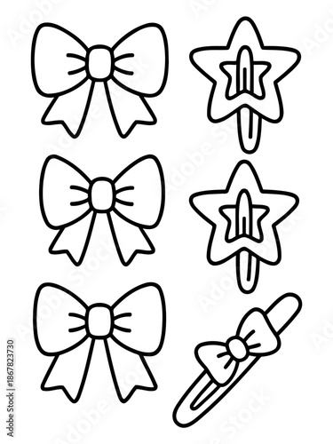 Hair Accessories Illustration: An illustration showcasing an array of adorable hair accessories, including bows and star-shaped clips, perfect for adding a touch of elegance to any hairstyle. 