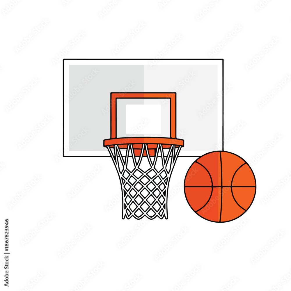 Naklejka premium Basketball Hoop with Ball Vector Graphic.