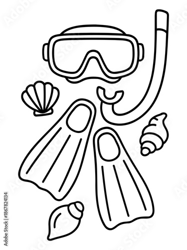 Seaside Gear: Explore the aquatic world with this array of essential equipment. Featuring a mask and snorkel, the image embodies the spirit of underwater adventure.