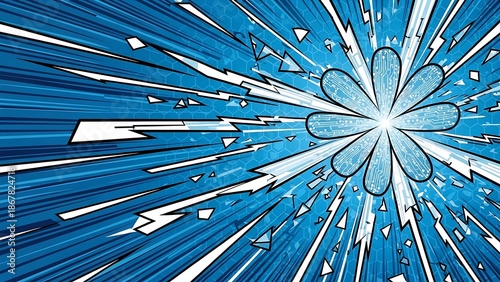 Vibrant blue comic book explosion effect.