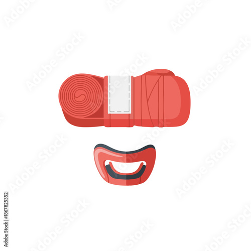 Red mouthguard with container on white background.