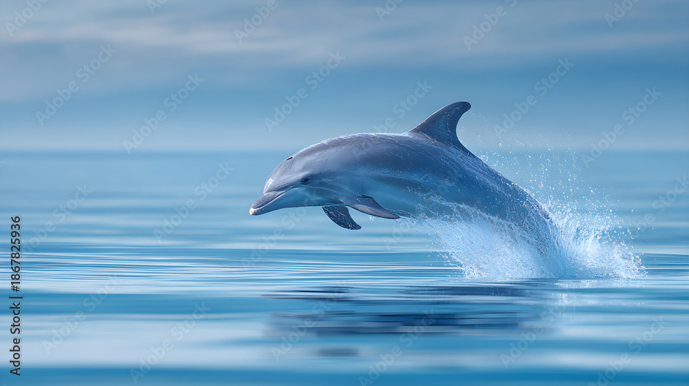 Fototapeta premium Wild Dolphin Jumping in Clear Sea