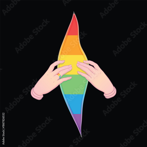 Rainbow colored icon. Gay Pride. LGBT concept. Realistic style vector colorful illustration isolated on black. Sticker, patch, t-shirt print, logo design..