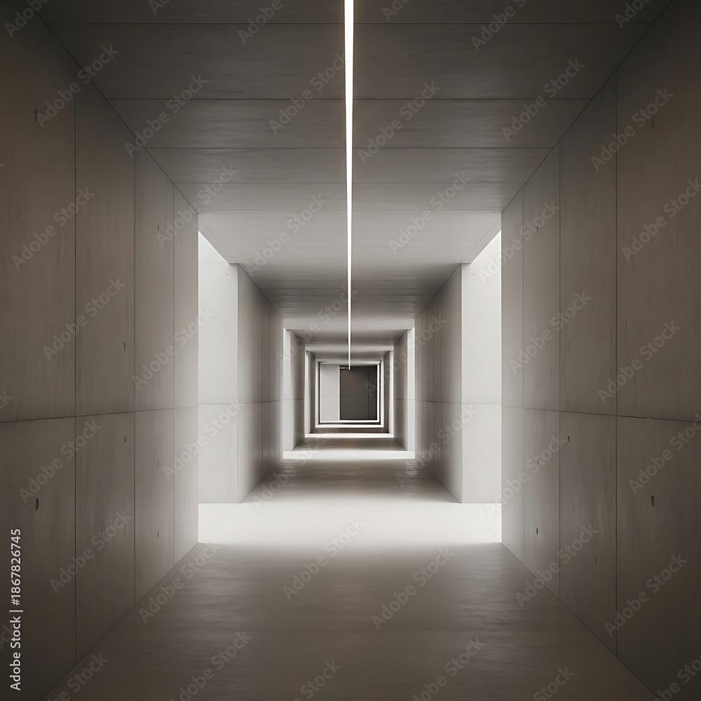 Fototapeta premium Minimalist Concrete Tunnel with a Single Light Strip in Contemporary Design