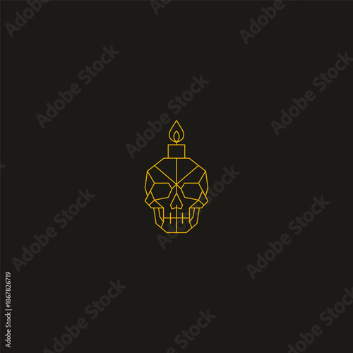 Skull and candle line art logo symbolizing mortality and inner reflection.
