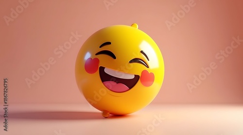 Joyful emoji balloon with vibrant colors and intricate details rendered in high-end 3D style