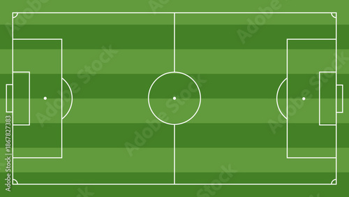 Football Pitch with Horizontal Grass Stripes Top View Illustration