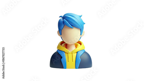 3D Cartoon Character Avatar with Blue Hair and Hoodie