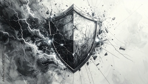 Shield breaking through a stormy background