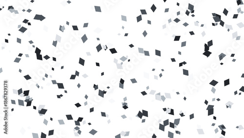 Abstract Grey Diamond Confetti Falling on White Background