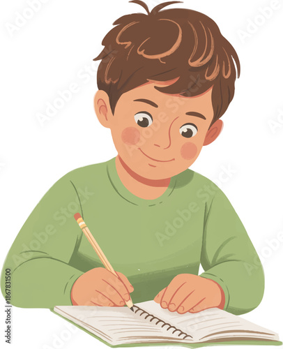 little boy studying
