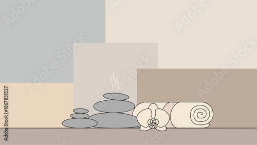 Relaxation and Wellness A Calming Spa Scene with Stones, Towel, and Orchid for Tranquility