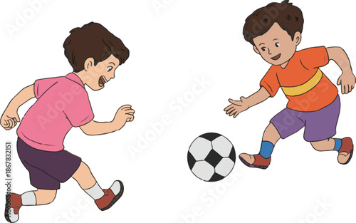 boy and girl playing soccer