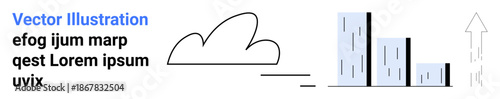 Business strategy, analytics, growth projection, data visualization, economic trends, performance tracking. Minimalist design showing a cloud, bar chart and upward arrow. Business strategy