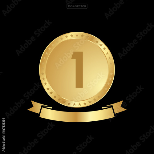 Gold,  medals. Metal coins. First, second, third place award frames vector illustration