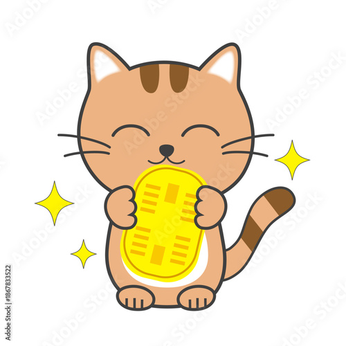 猫に小判のイラスト