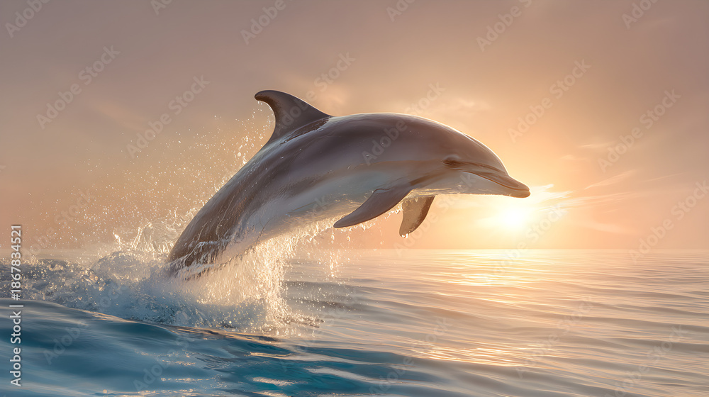 Fototapeta premium dolphin jumping at sunset