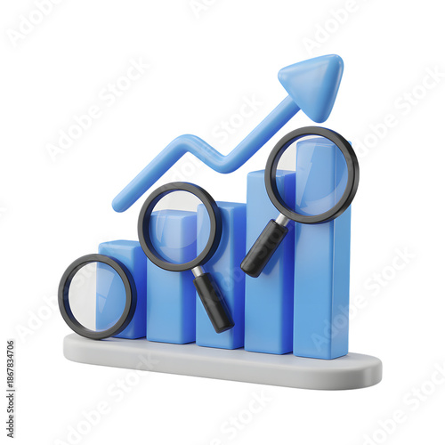 Analyzing business growth with magnifying glasses