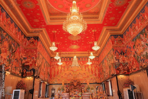 Photography Wat Hualamphong, a royal Buddhist temple with ornate details and a colorful, cha