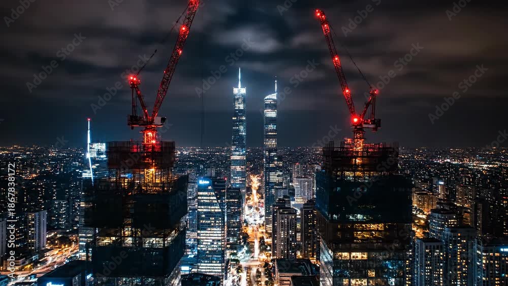 custom made wallpaper toronto digitalCity skyline at night with construction cranes atop buildings