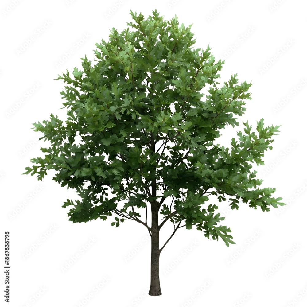 Fototapeta premium Oak tree with green leaves isolated on transparent background Generative AI