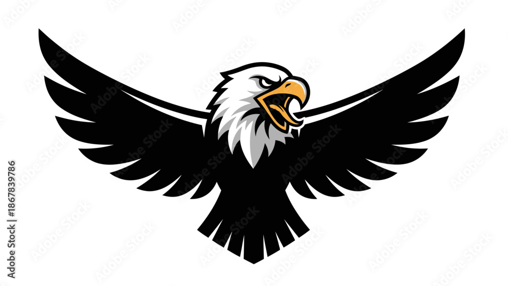Obraz premium Black and White Eagle Illustration Flying.