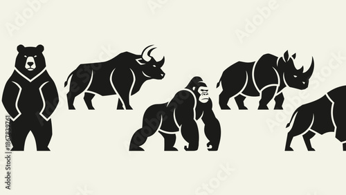 Bear and Rhinos Silhouette Animal Set.