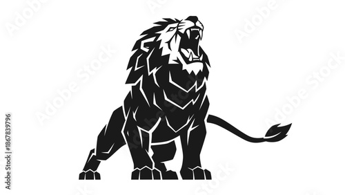 Black and White Lion Illustration Standing.