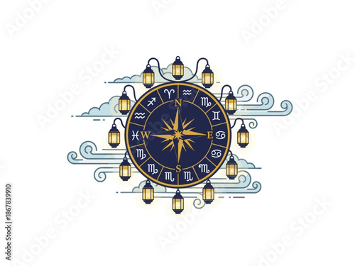 Zodiac Wheel Asian Astrology Illustration