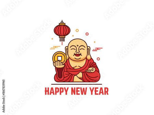 Happy New Year Smiling Buddha Illustration