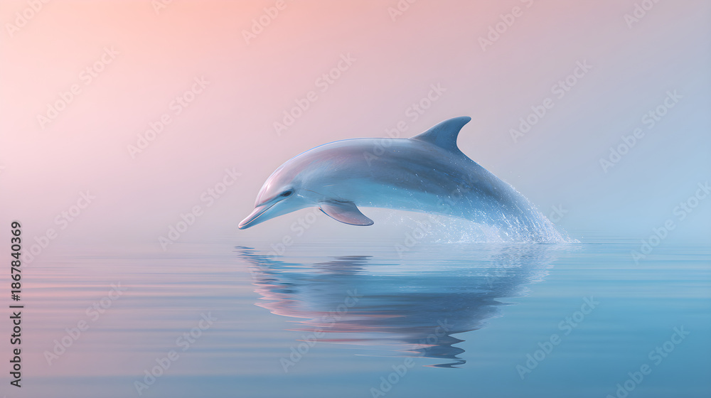 Obraz premium Dolphin Above Water with Reflection