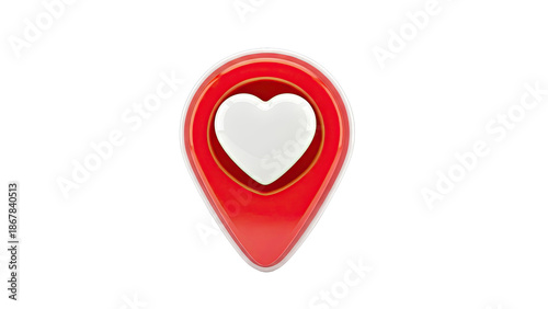 3D Red Location Pin with White Heart Icon