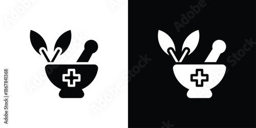 Medical Herb Icon Set Black And White