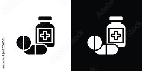 Pill Icon Set Black And White