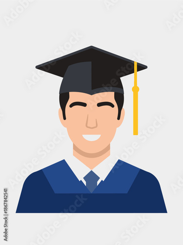 Joyful male graduate celebrating the successful completion of his studies. A proud student in cap and gown, symbolizing an academic milestone and future success