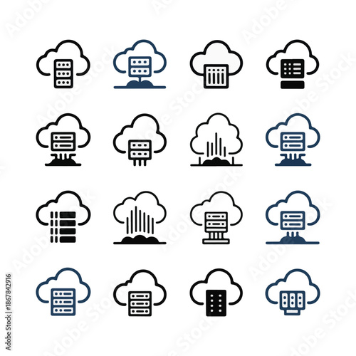 Cloud Computing Icons: Server Storage and Data Transfer Concepts