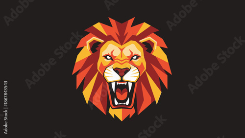 Lion Head Graphic Illustration with Open Mouth.