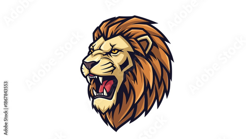 Lion Head Illustration with Open Mouth.