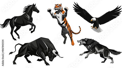 Tiger Fighting Animals Horse Bull Eagle Wolf.