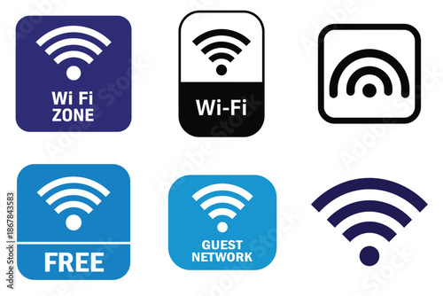 Wi-Fi Icons Set Wireless Network Symbols Free Guest Zone Signage