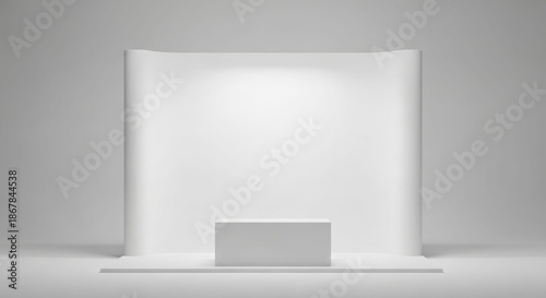 Wallpaper Mural Minimalist white exhibition stand with curved backdrop and podium. Torontodigital.ca