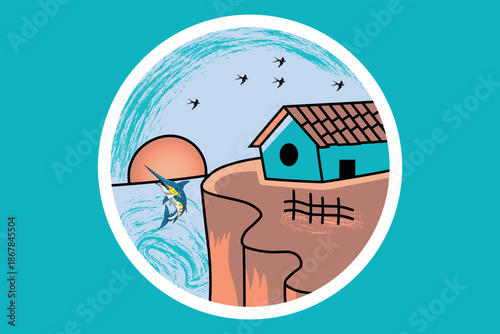 vector landscape silhouettes in the afternoon give a warm and comfortable impression