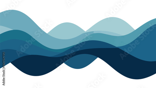 Graphic illustration of wavy blue lines in various shades on a white background with a calm mood.