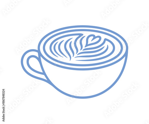 Minimalist Blue Coffee Cup with Heart Latte Art Illustration