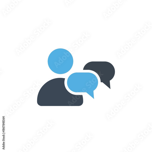People Communicating in Simple Flat Design with Blue and Dark Blue Colors on White Background for Social Media isolated on a transparent background